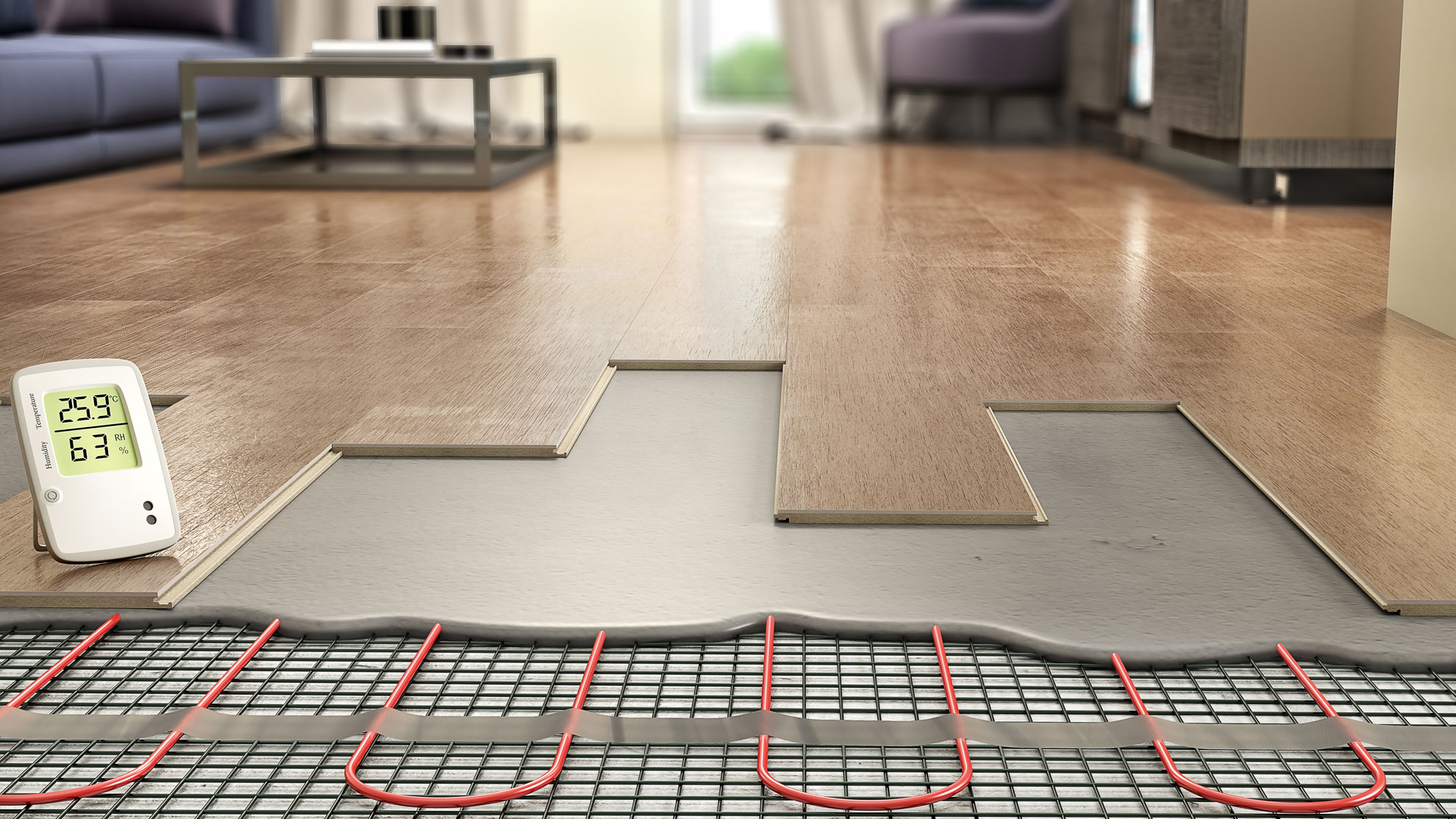 Photo-realistic illustration of underfloor heating